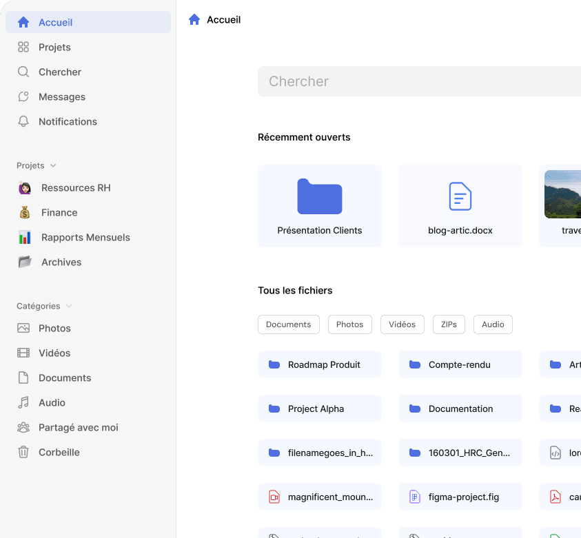 Interface de collaboration Mon Cloud Français